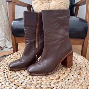 Franco Sarto Square Toe Brown Booties